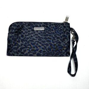 Baggalini Wristlet Clutch RFID Wallet Black Gray Animal Print Zip Around